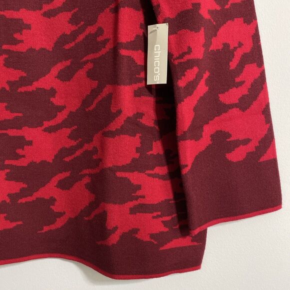 Chico's Sweater Women's 1 Or M 8 Red Maroon Print Pullover Back Zip Cozy NEW - Picture 4 of 14